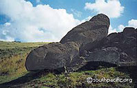 A fallen statue on Easter Island's south coast.