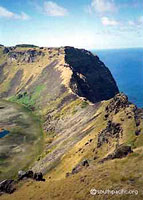 The razon-backed ridge on the ocean side of Rano Kau crater.