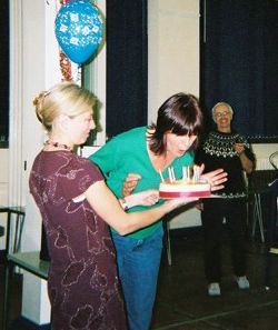 Club President Janet Street-Porter said a few words before blowing out the candles on a brightly coloured birthday cake