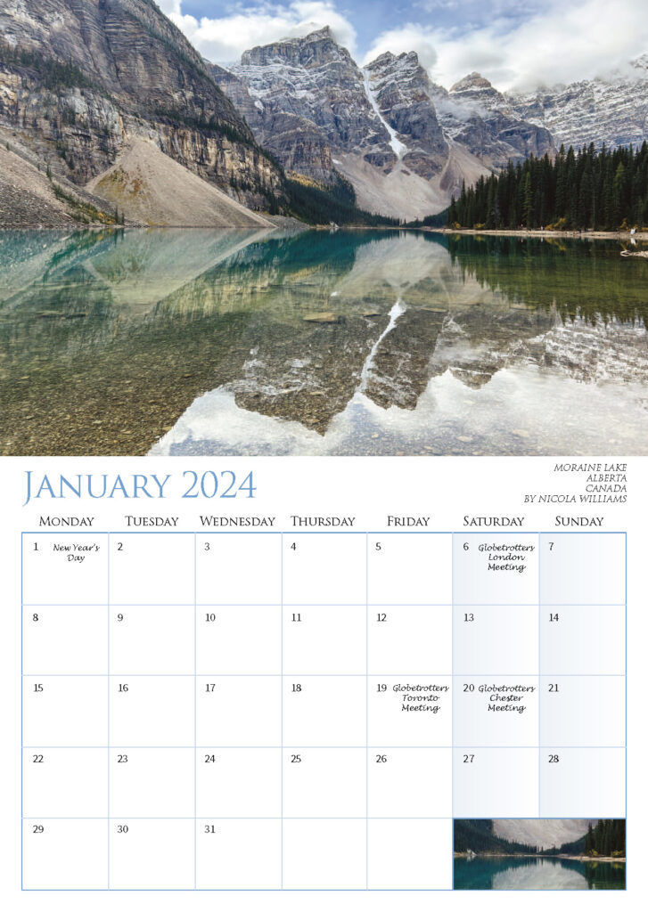 Calendar January 2024 – Moraine Lake Alberta Canada by Nicola Williams