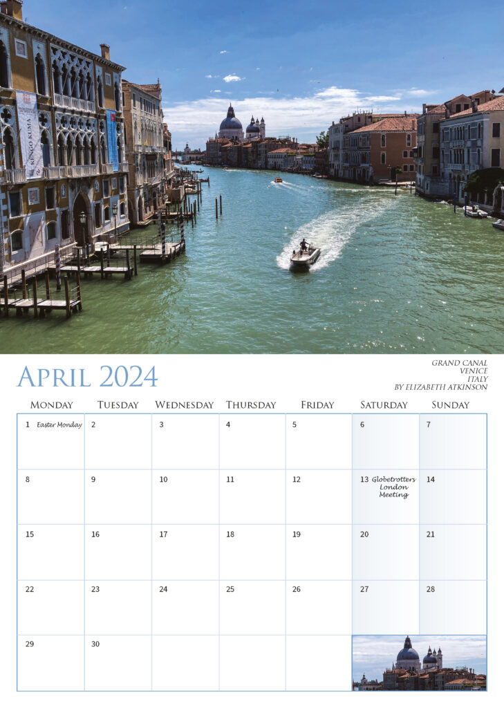 Calendar April 2024 – Grand Canal Venice Italy by Elizabeth Atkinson