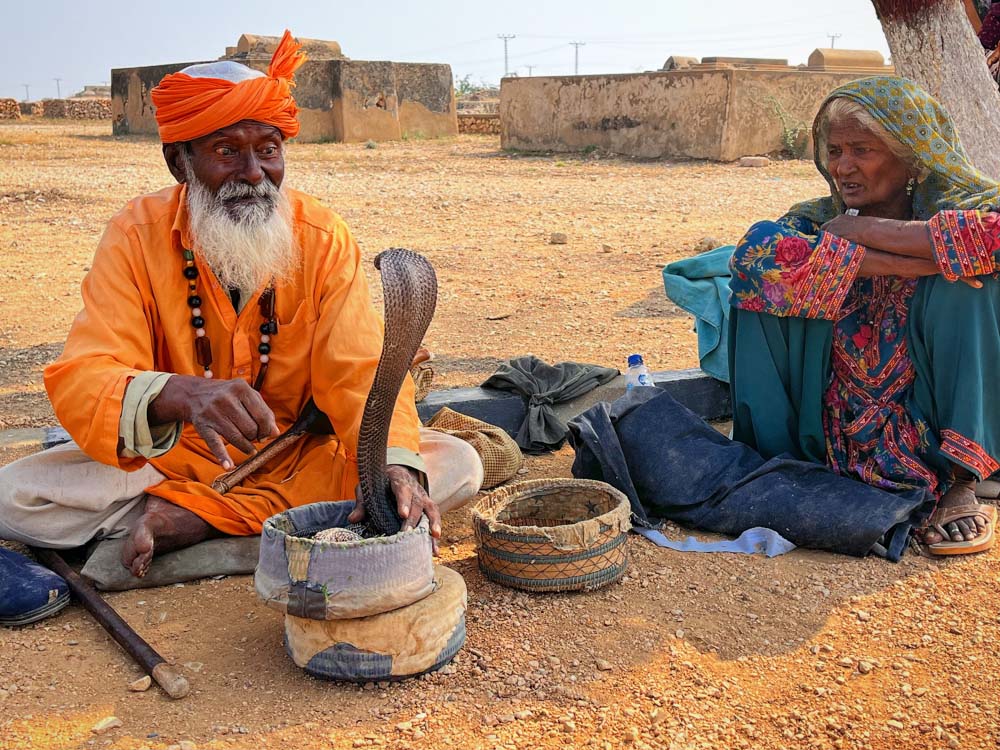 October 2025 – Snake Charmer at Makli Necropolis, Sindh, Pakistan, by Alan Palmer.